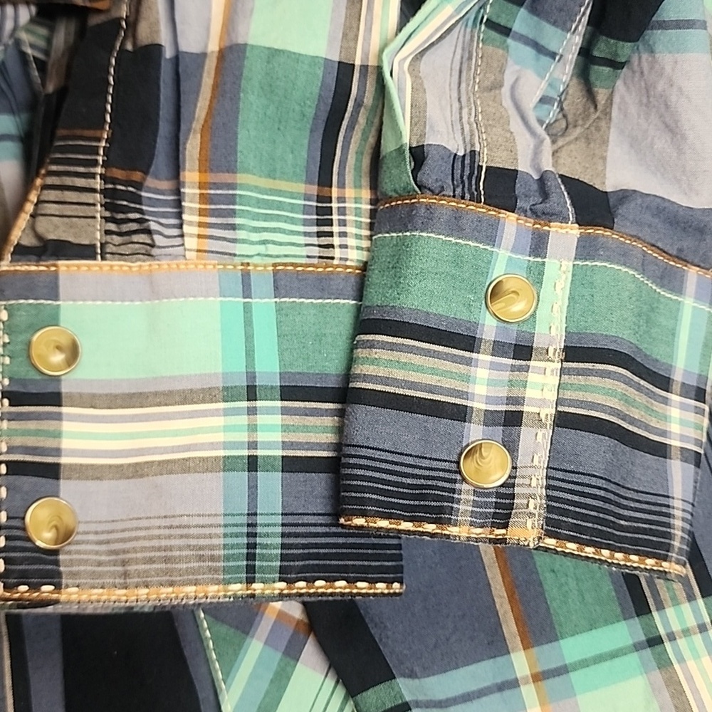 Wrangler Retro Vintage Equestrian Western Snap Button-Down Blue Plaid Shirt Sz L - Picture 7 of 9